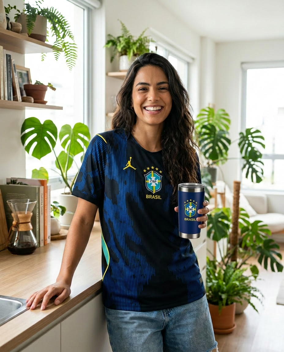 Camisa Brasil feminina + Copo no corpo